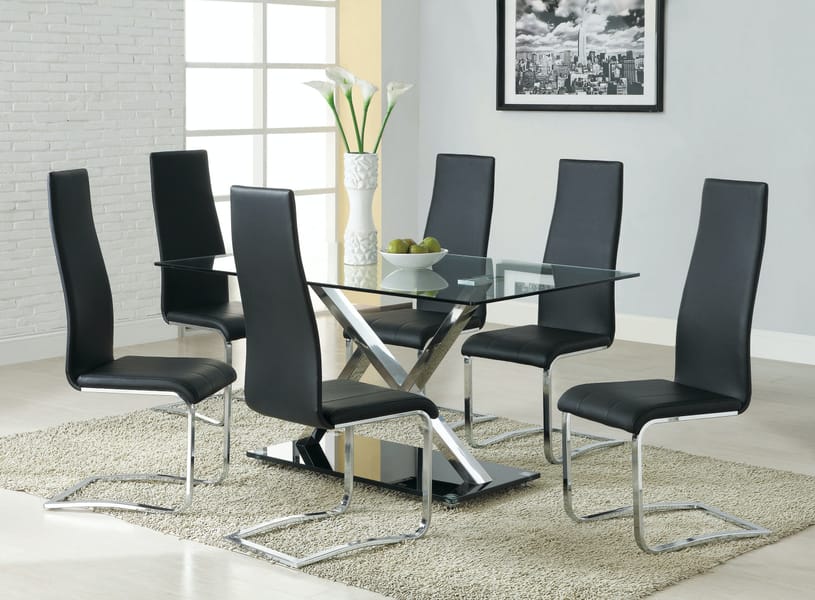 Angie 7PC Dining Set with Black Chairs