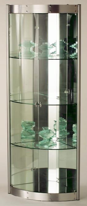 Corner Curio Mirrored Interior in Silver