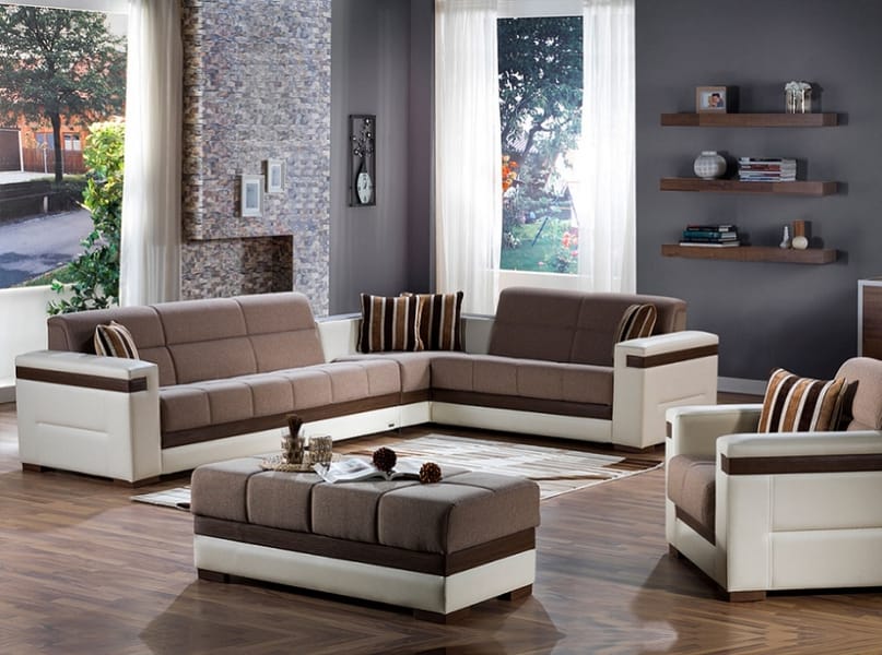 Moon Sectional-Sleeper with Storage Light Brown