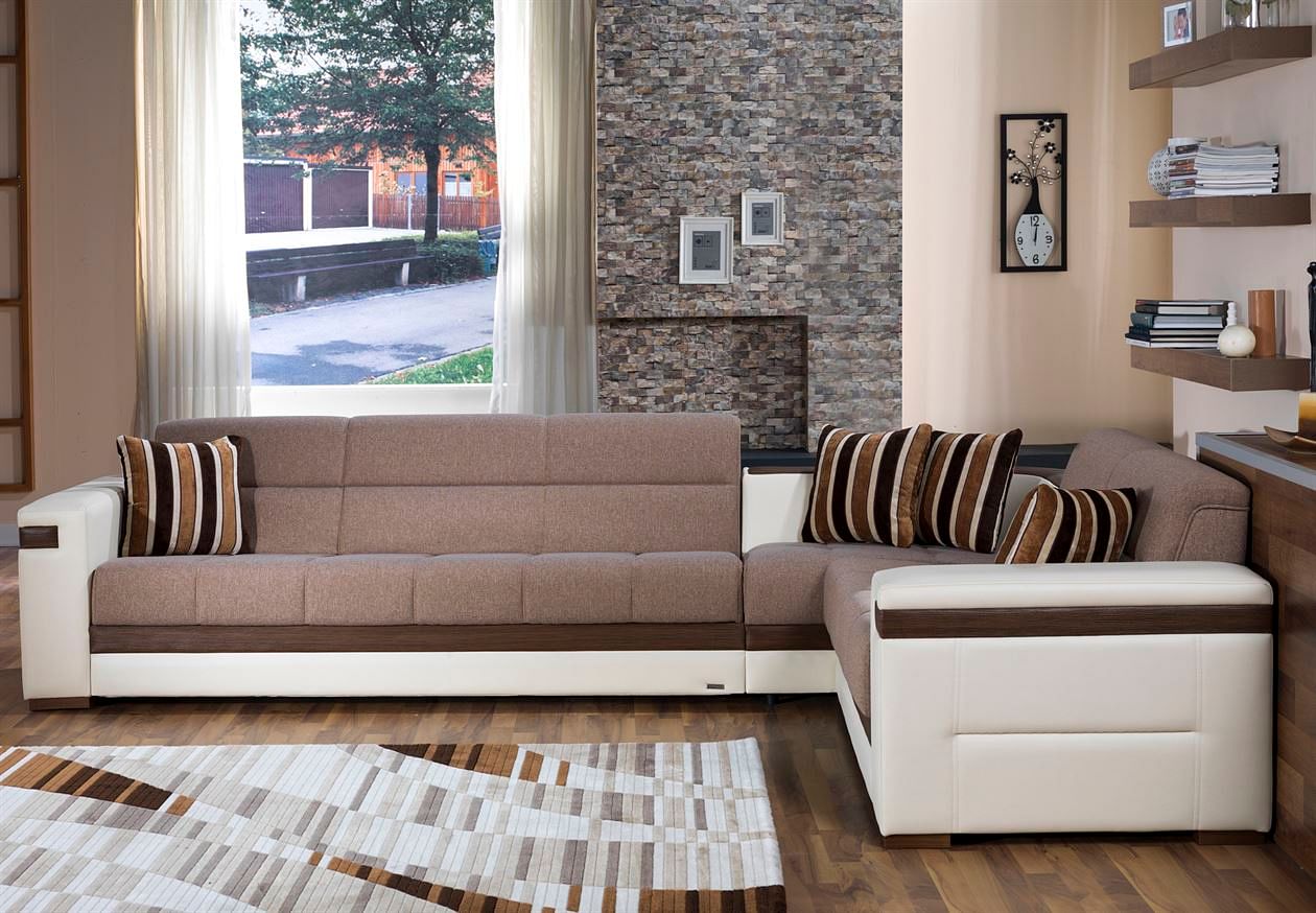 Moon Sectional-Sleeper with Storage Light Brown