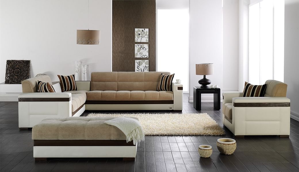 Moon Sectional-Sleeper with Storage Light Brown