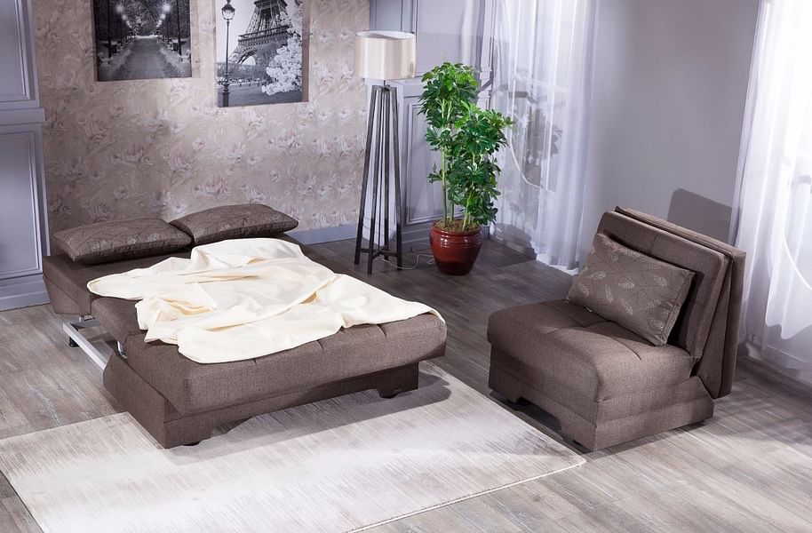 Twist Loveseat Bed in Brown Fabric