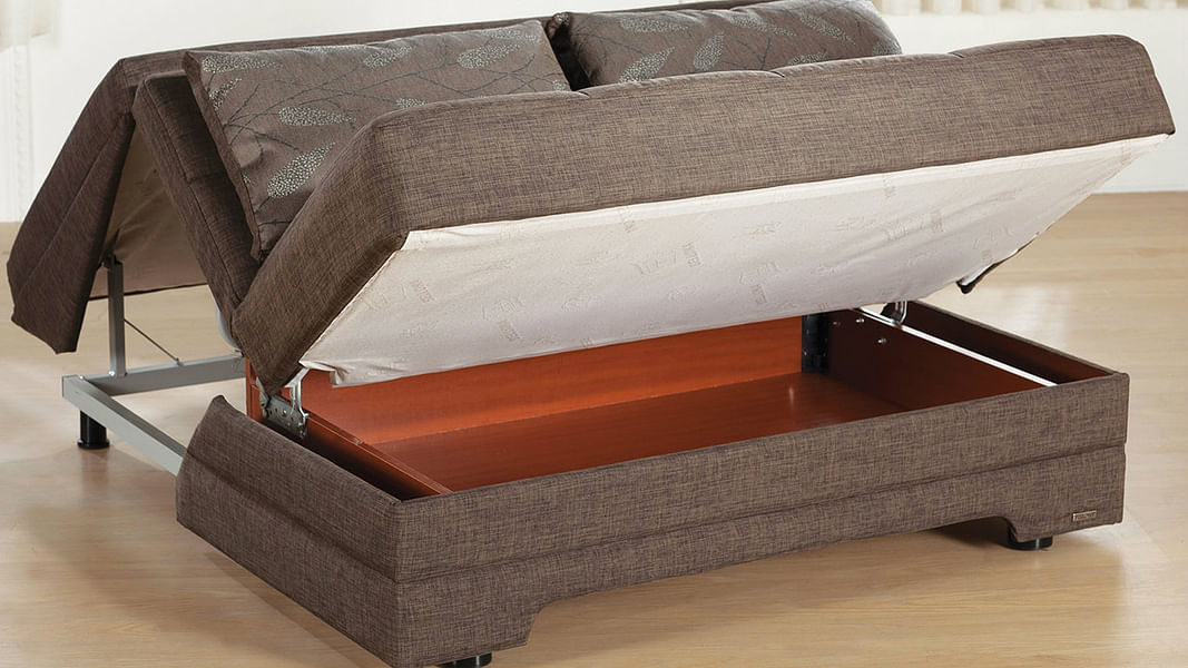 Twist Loveseat Bed in Brown Fabric