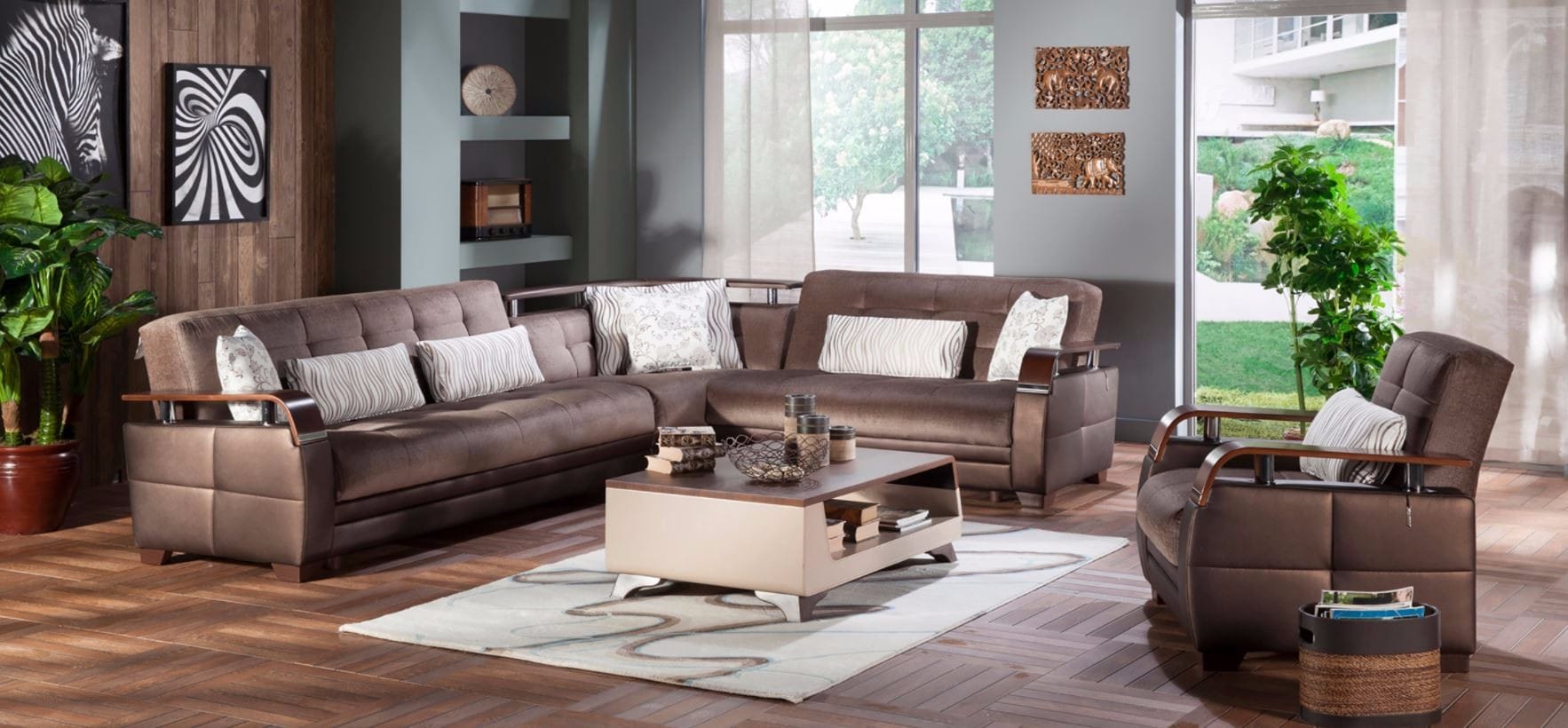 Natural Sectional - Prestige Brown