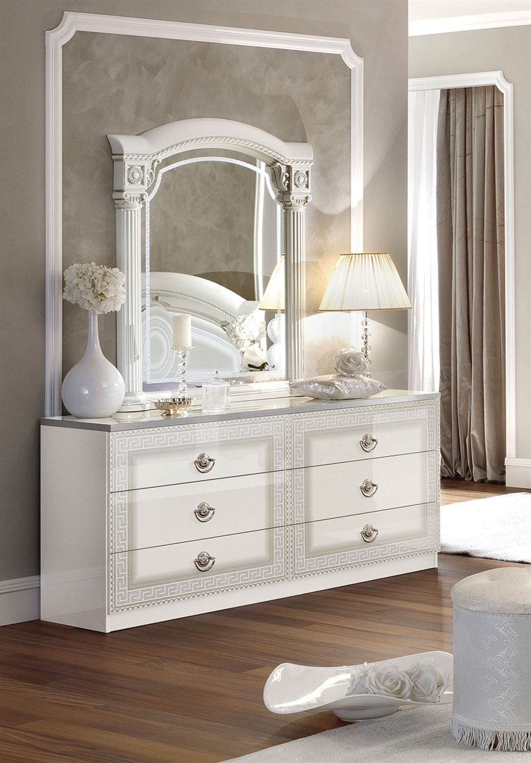Aida White Double Dresser and Mirror
