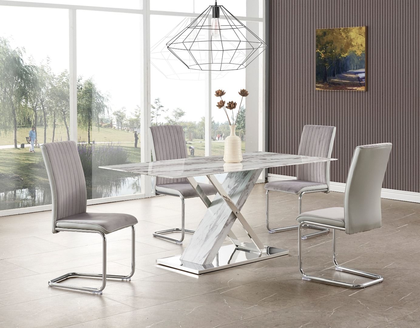 Marble X 5pc Dining Set with Coconut Dining Chair