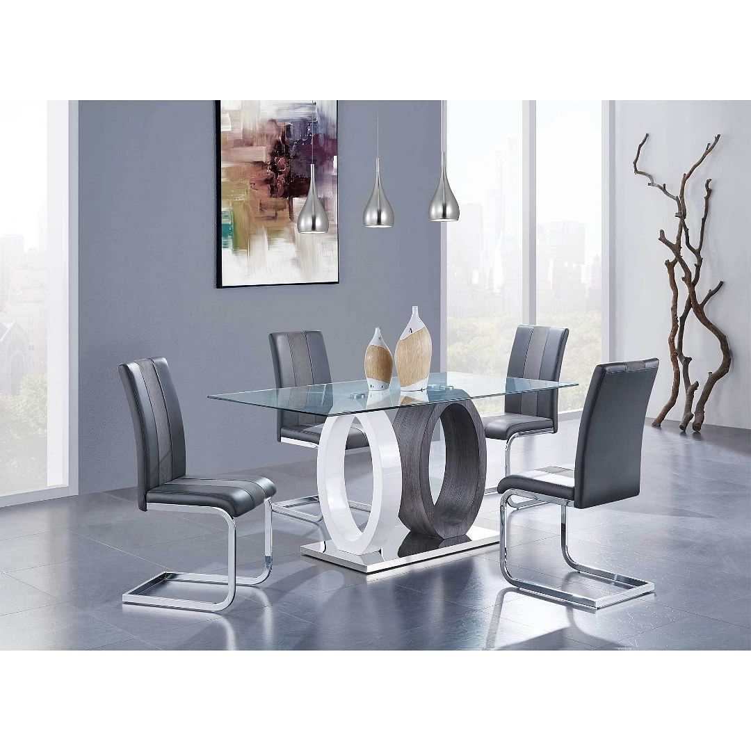 Grey Drift Wood 5pc Dining Set with Spring Grey Di...