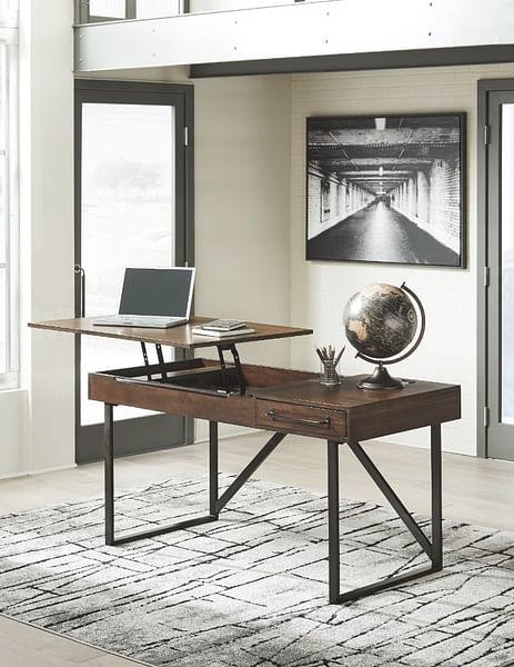 Signature Design by Ashley Starmore 24009 Modern Rustic/Industrial Home Office  Desk with Steel Base, Factory Direct Furniture