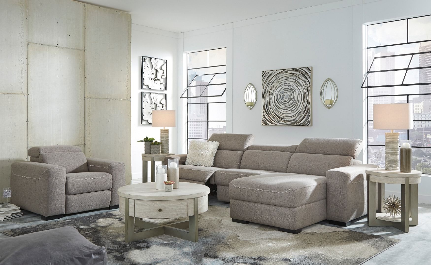 Ashley Furniture - Mabton 3pc Power fabric sectional Right Chaise