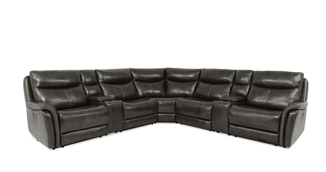 London 7pc Leather Reclining Sectional with 3 Power Recliners