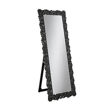 Troy Textural Frame Cheval Floor Mirror In Silver And Smoky Grey Color