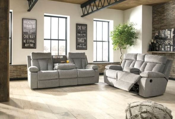 Mitchell Reclining Sofa and  Loveseat in Grey Color
