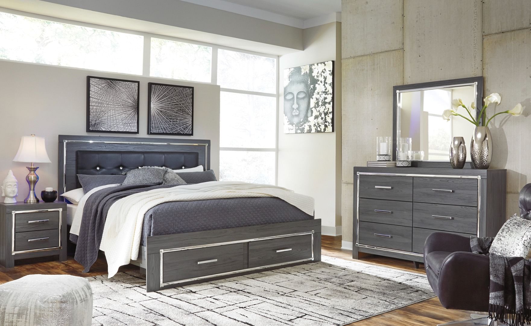 Ashley Furniture - Charlotte Queen Bedroom Set - Q-Bed with storage Dresser  Mirror