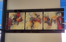 Beige  Red Abstract Art