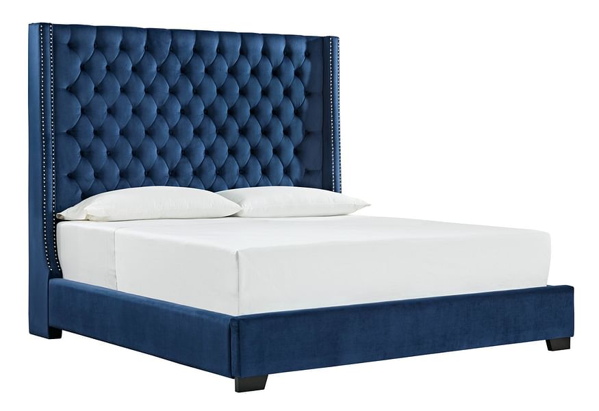 Dario Queen Bed in Blue Velvet