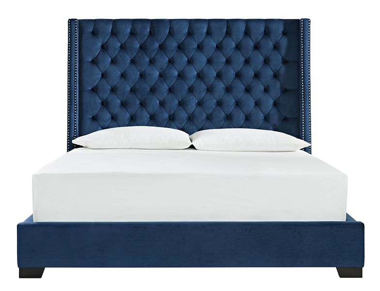 Dario Queen Bed in Blue Velvet