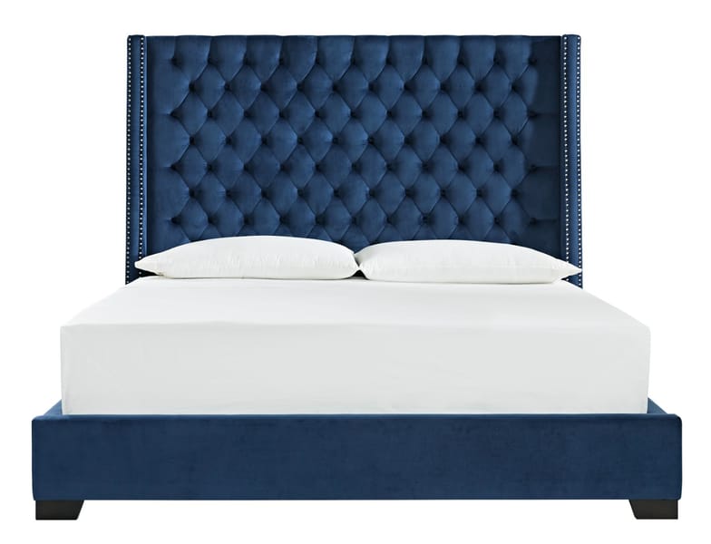 Dario Queen Bed in Blue Velvet