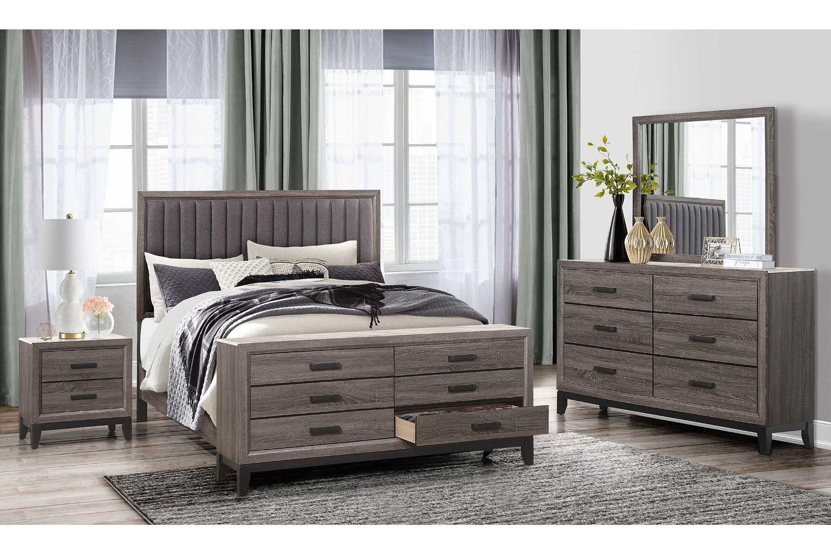 Laura King Bed with attached Storage Dresser 