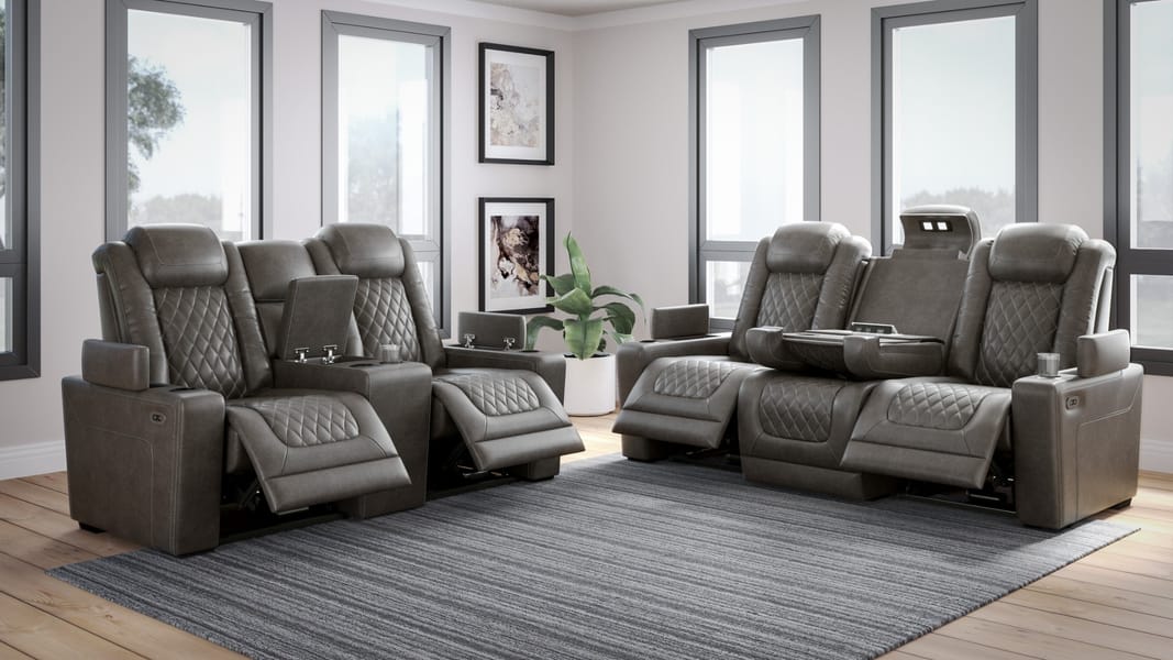 Hillmont Power Reclining Sofa and Loveseat with Power Headrest and Storage