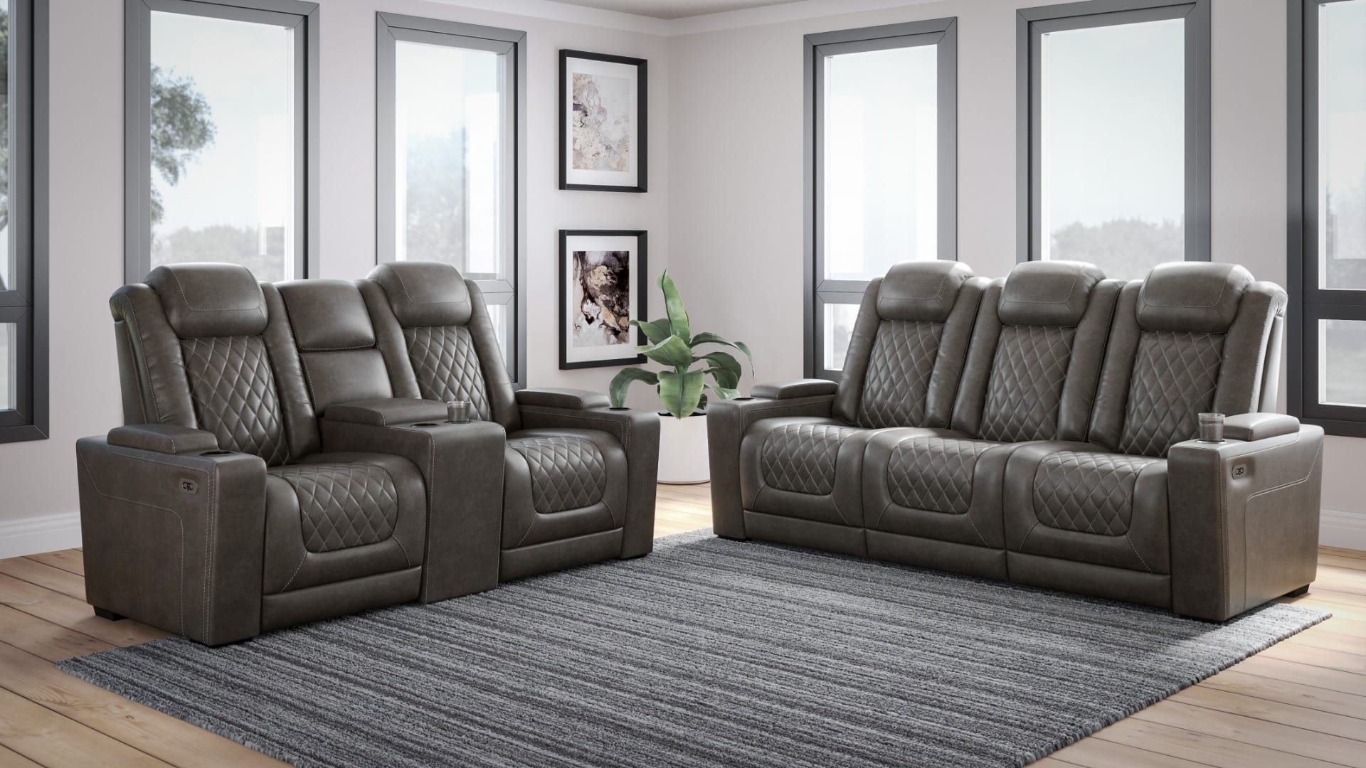 Hillmont Power Reclining Sofa and Loveseat with Power Headrest and Storage