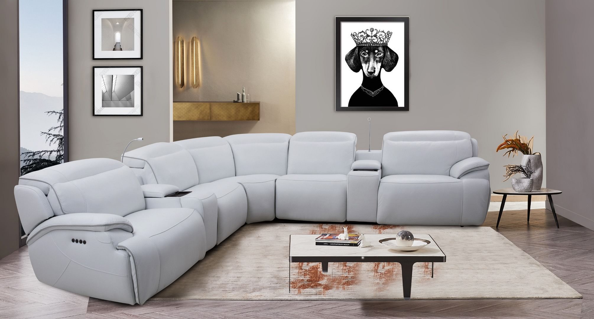 Devon 7-Piece Dual-Power Reclining Sectional in Wh...