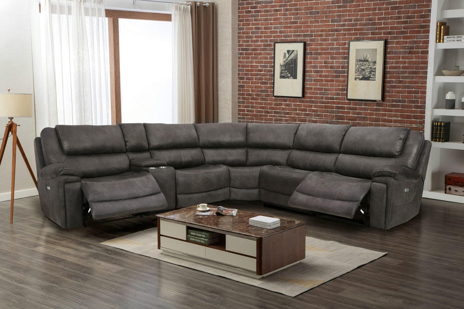 Westin 6 pc Power Reclining Sectional in Gray Fabric