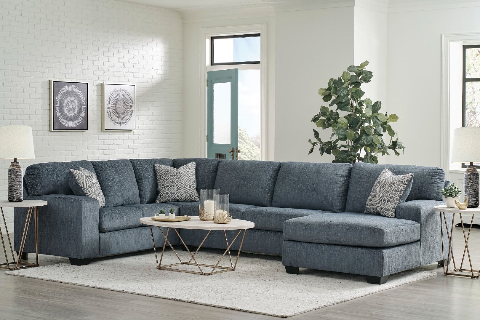 Living Room Sectionals Ashley Furniture - Ballinasloe 3-Piece Sectional in  Blue at iStyle Furniture Store