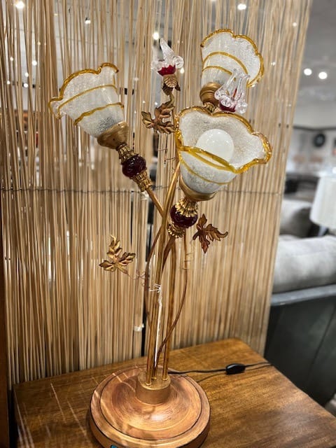 OK Lighting Windance Floral Table Lamp in Light Brown