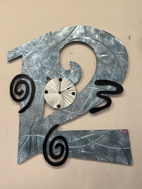 Wall Clock in Blue Grey and Black