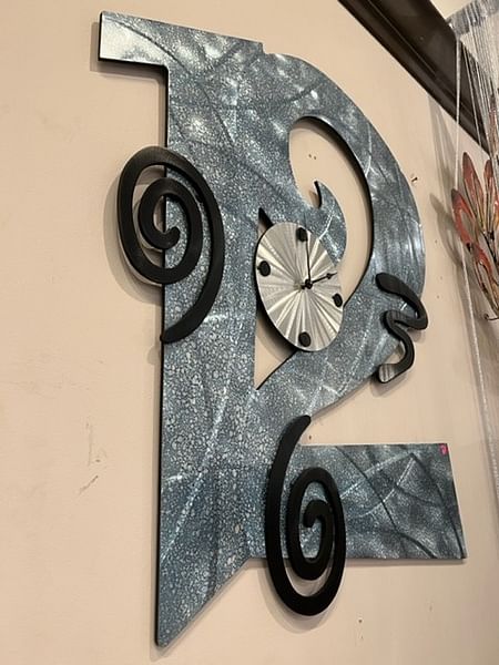 Wall Clock in Blue Grey and Black