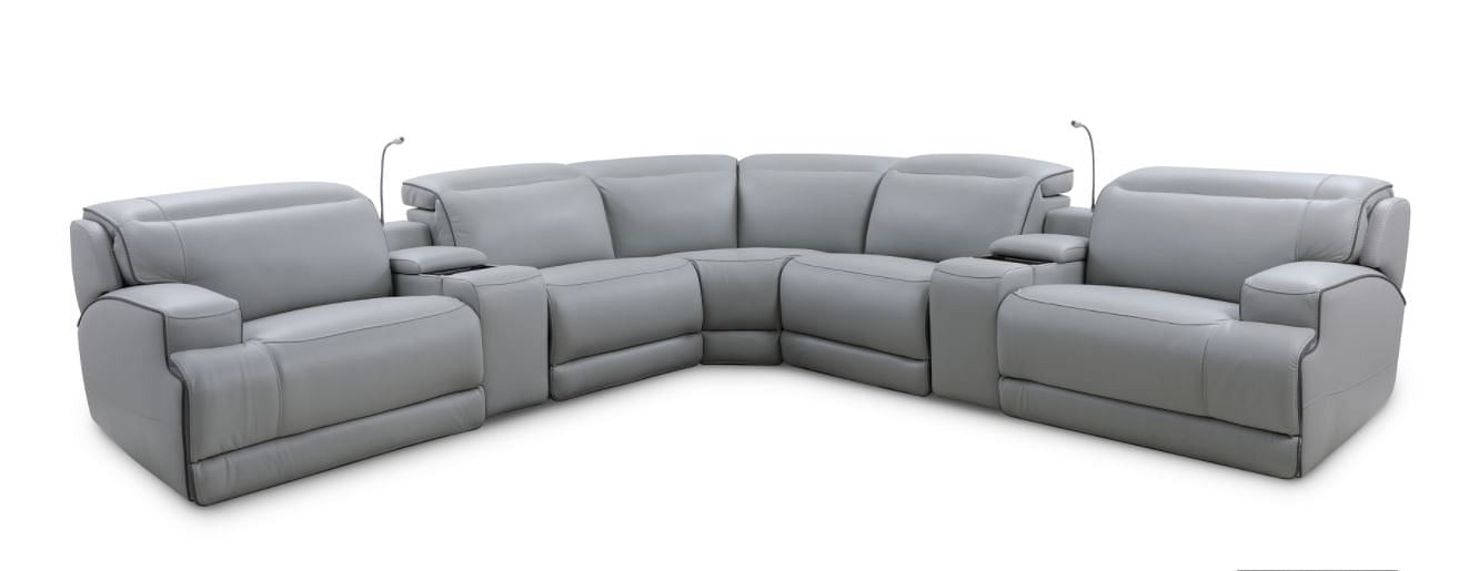 Lava 7-Piece Dual-Power Reclining Sectional in Gray