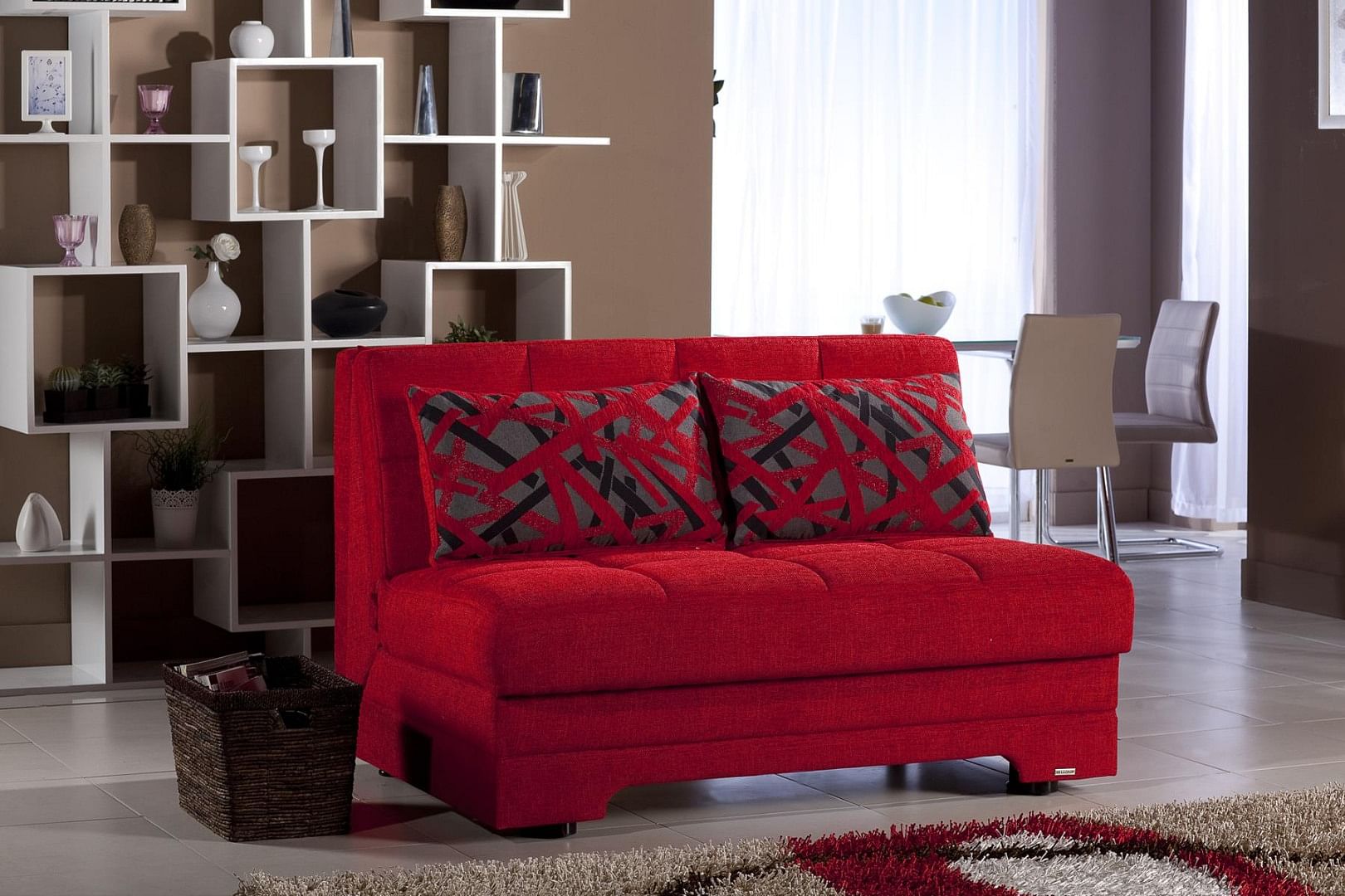 Twist Loveseat Bed in Red Fabric