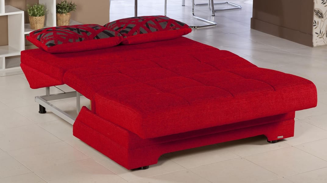 Twist Loveseat Bed in Red Fabric