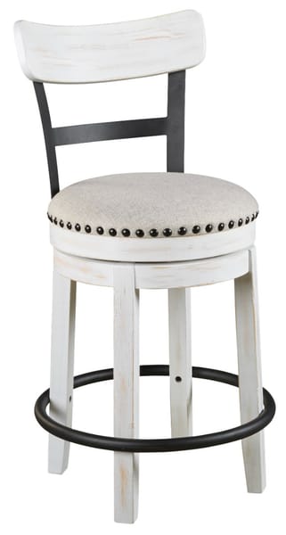 VALEBECK UPHOLSTERED SWIVEL BARSTOOL – WHITE