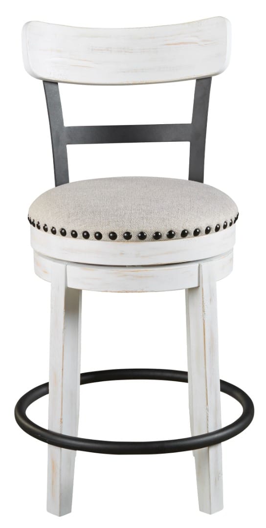 VALEBECK UPHOLSTERED SWIVEL BARSTOOL – WHITE