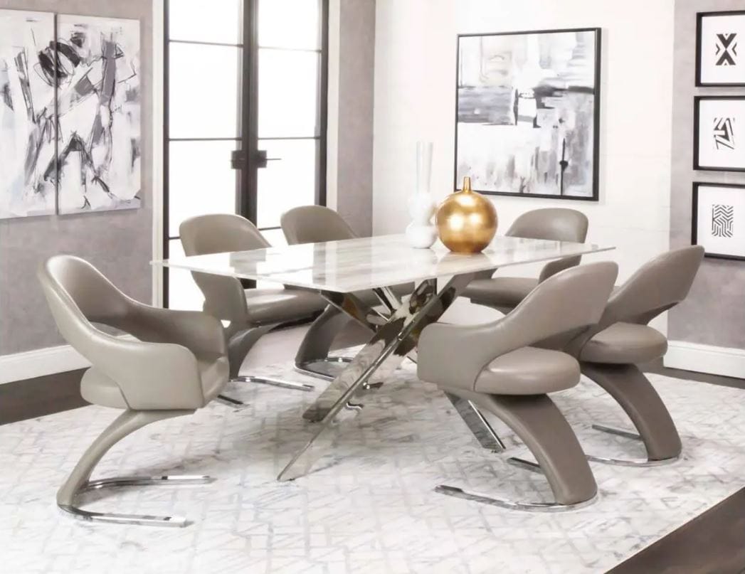 Aldo 7pc Set Dining Room in Marble Glass Top
