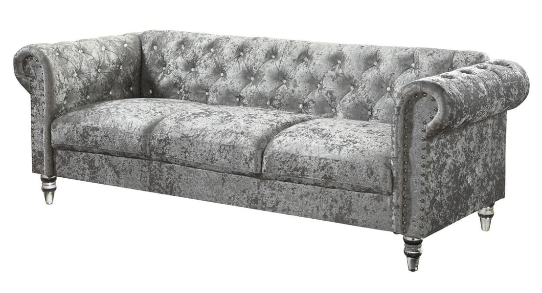 Raya Tufted Design Grey Velvet Set 2PC