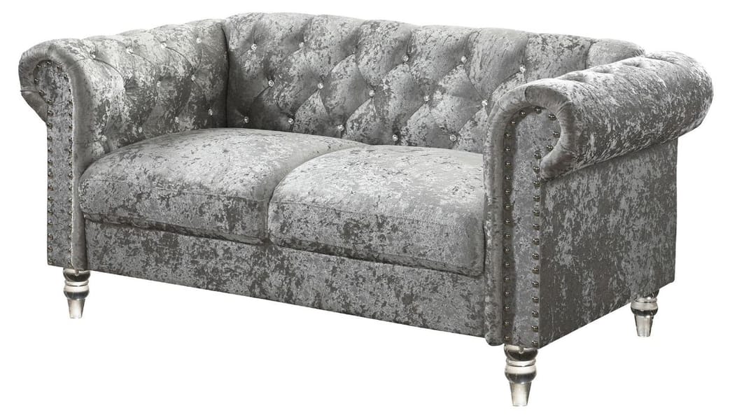 Raya Tufted Design Grey Velvet Set 2PC