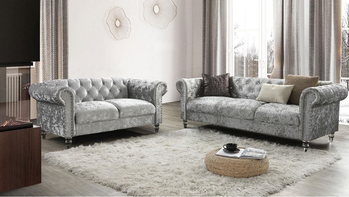 Raya Tufted Design Grey Velvet Set 2PC