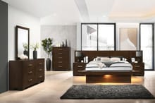 Jessica Platform King Bedroom Set in Cappuccino - King Bed and Dresser, Mirror