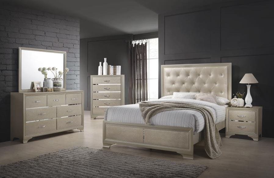 Beaumont Bedroom Set Metallic Champagne - Queen Bed and Dresser/Mirror
