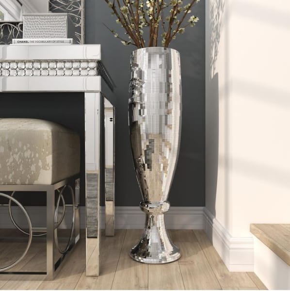 Silver Polystone Mosaic Mirror Inlay Vase Short