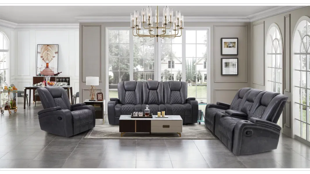 Vegas  2PC Gray Reclining Rocker Sofa and Loveseat Set