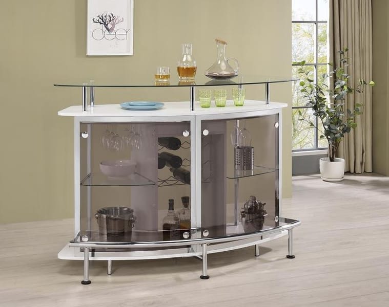 Gideon Crescent Shaped Glass Top Bar Unit with Drawer