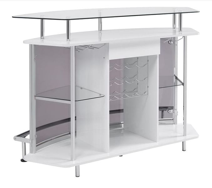 Gideon Crescent Shaped Glass Top Bar Unit with Drawer