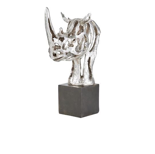 Rhino Silver Polystone Sculpture