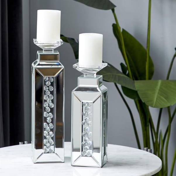 Mirrored with Crystals Candle Holder