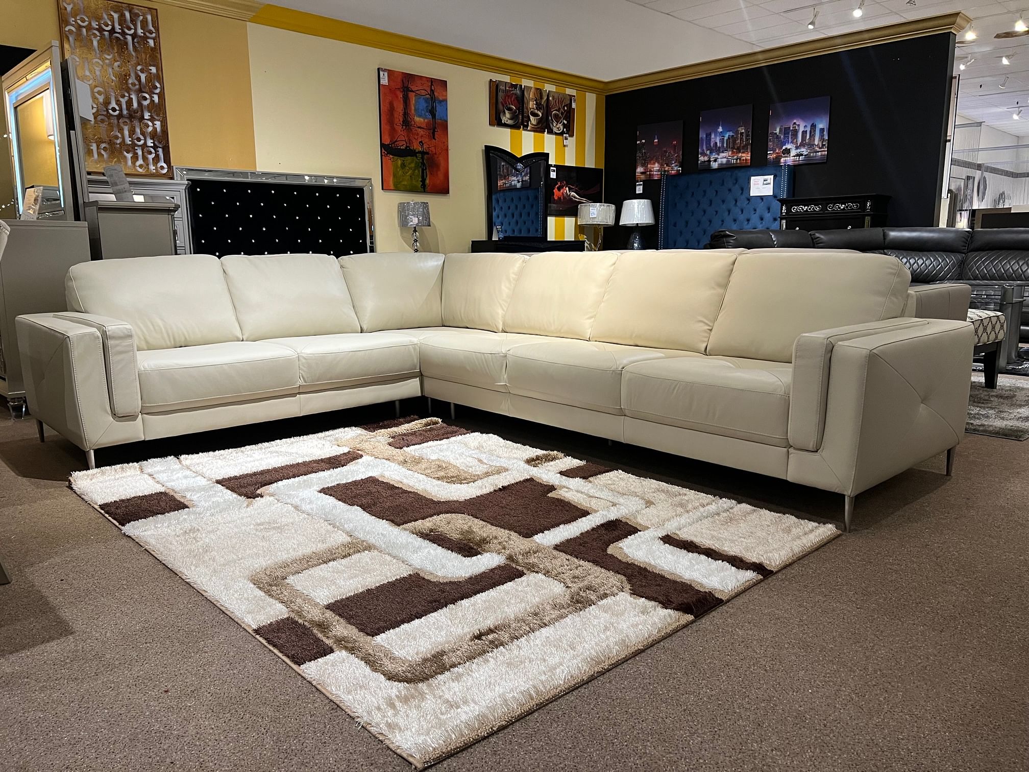 Zuri Leather Sectional by Palliser in Beige Leather - Custom Colors Available