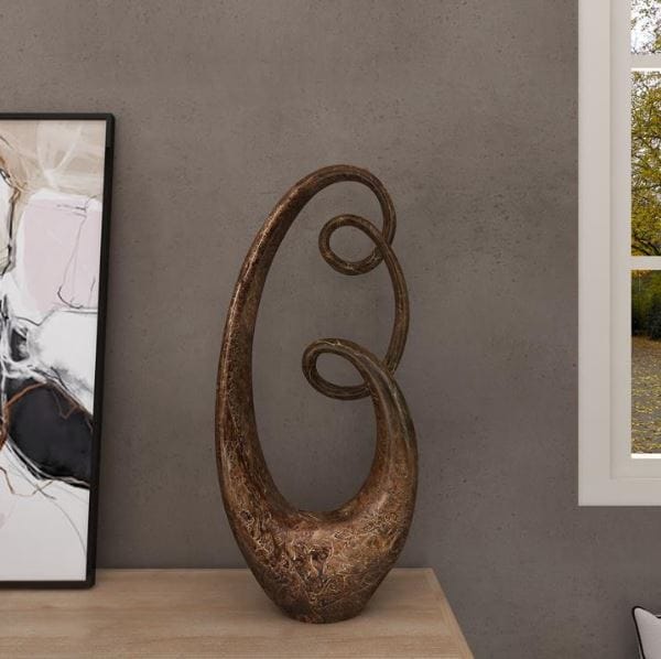 Big Brown Polystone Abstract Swirl Sculpture