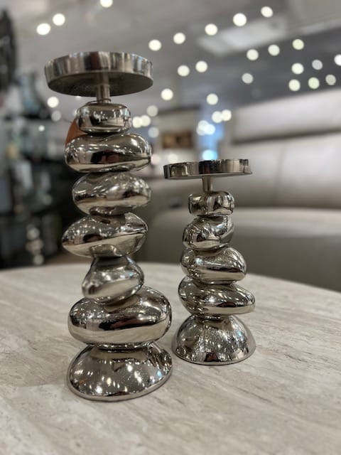 Silver Aluminum Candle Holder, Set of 2